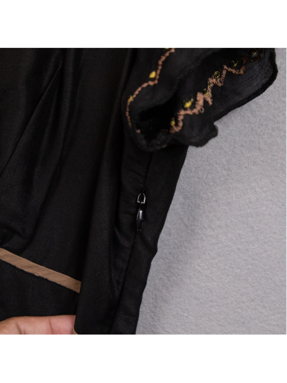 Sundance black floral embroidered silk cotton blend v-neck top-6 - Picture 3 of 5